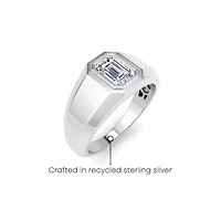 Lab Created Mens 1 Carat Emerald Cut Grown Diamond Solitaire Ring Sterling Silver