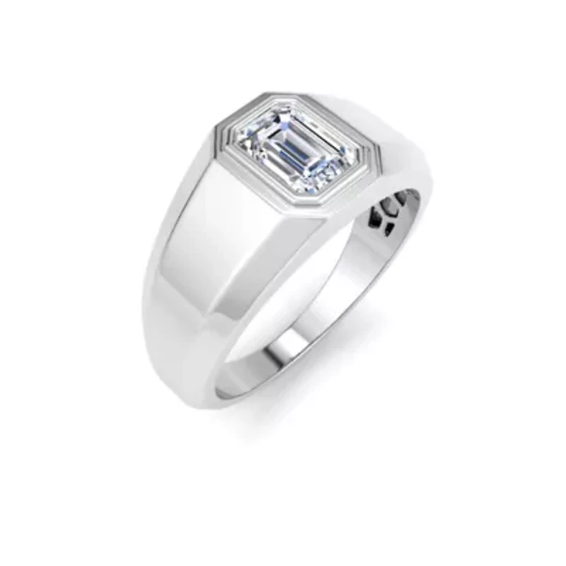 Lab Created Mens 1 Carat Emerald Cut Grown Diamond Solitaire Ring Sterling Silver