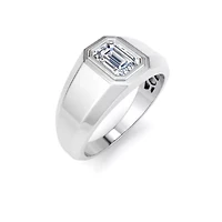 Lab Created Mens 1 Carat Emerald Cut Grown Diamond Solitaire Ring Sterling Silver