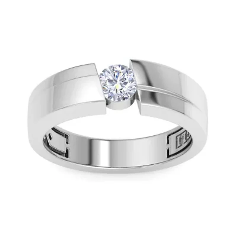 Lab Created Mens 1/ Carat Round Shape Grown Diamond Floating Solitaire Ring Sterling Silver