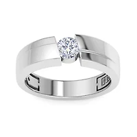 Lab Created Mens 1/ Carat Round Shape Grown Diamond Floating Solitaire Ring Sterling Silver