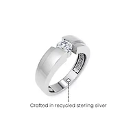 Lab Created Mens 1/ Carat Round Shape Grown Diamond Floating Solitaire Ring Sterling Silver