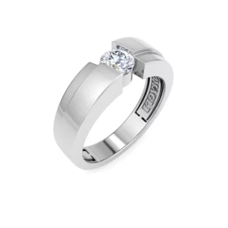 Lab Created Mens 1/ Carat Round Shape Grown Diamond Floating Solitaire Ring Sterling Silver