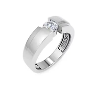 Lab Created Mens 1/ Carat Round Shape Grown Diamond Floating Solitaire Ring Sterling Silver