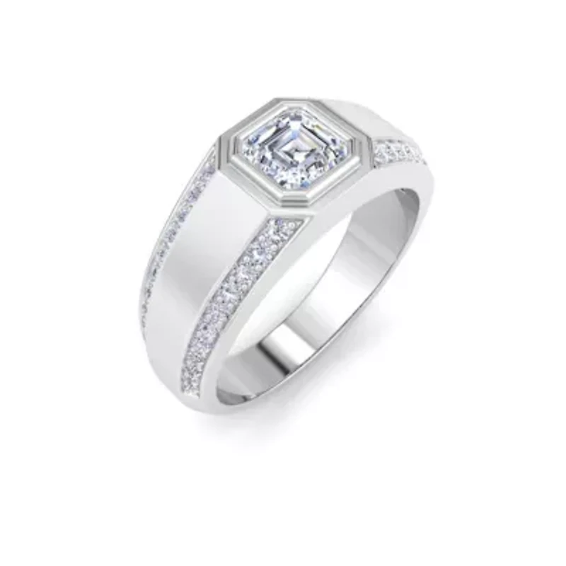 Lab Created Mens 1 1/2 Carat Asscher Cut Grown Diamond Ring Sterling Silver