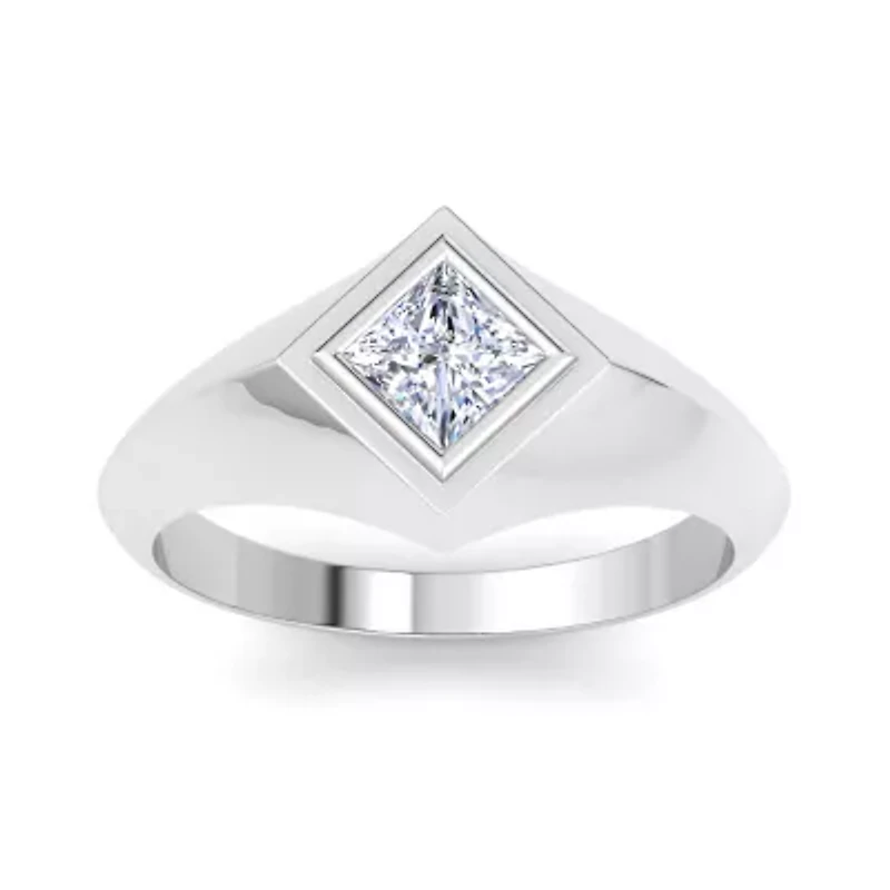 Lab Created Mens 1 Carat Princess Cut Grown Diamond Solitaire Ring Sterling Silver