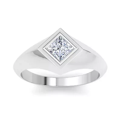 Lab Created Mens 1 Carat Princess Cut Grown Diamond Solitaire Ring Sterling Silver
