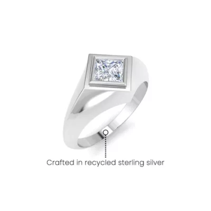 Lab Created Mens 1 Carat Princess Cut Grown Diamond Solitaire Ring Sterling Silver