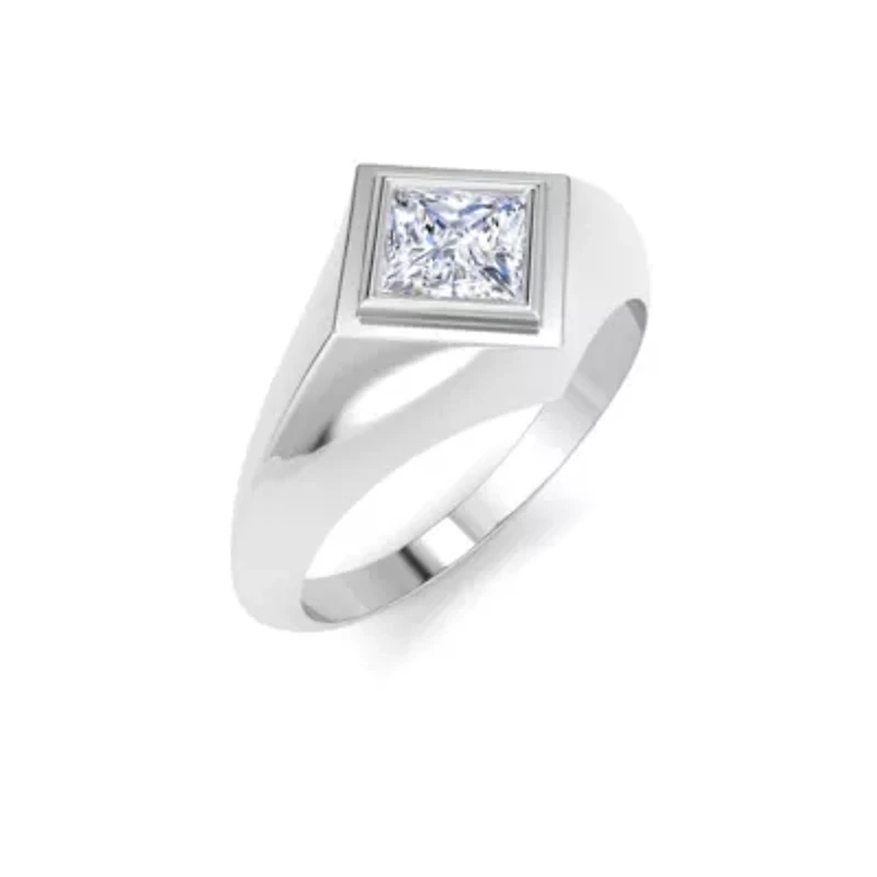 Lab Created Mens 1 Carat Princess Cut Grown Diamond Solitaire Ring Sterling Silver