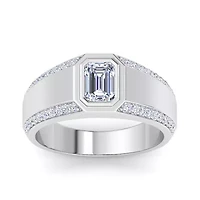 Lab Created Mens 1 1/2 Carat Emerald Cut Grown Diamond Ring Sterling Silver