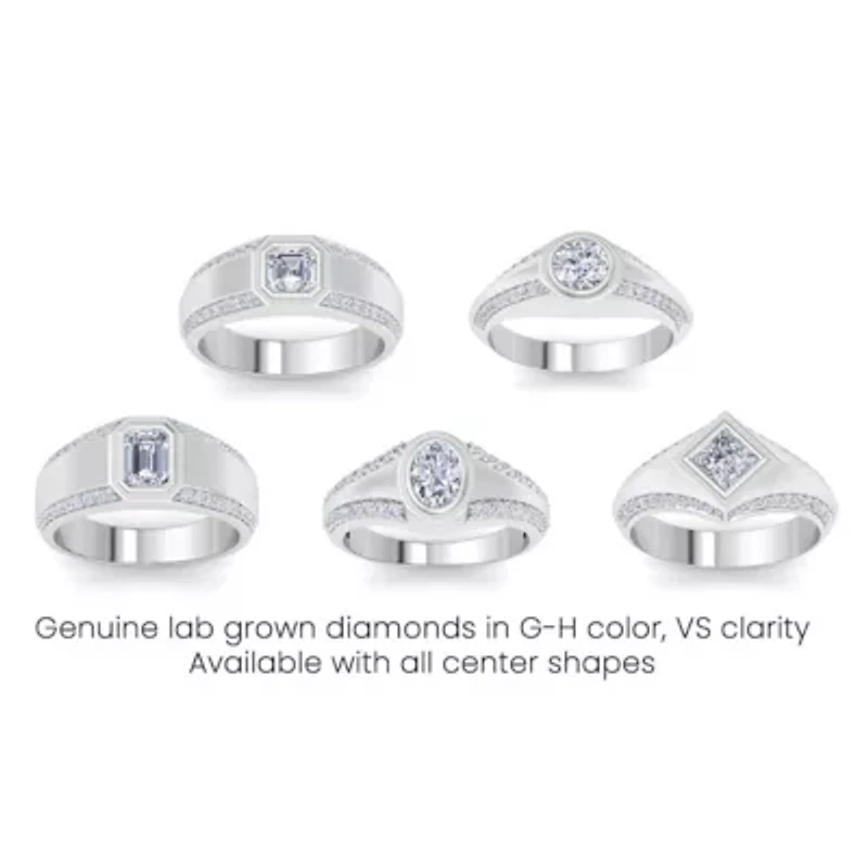 Lab Created Mens 1 1/2 Carat Emerald Cut Grown Diamond Ring Sterling Silver