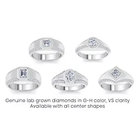 Lab Created Mens 1 1/2 Carat Emerald Cut Grown Diamond Ring Sterling Silver