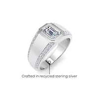 Lab Created Mens 1 1/2 Carat Emerald Cut Grown Diamond Ring Sterling Silver