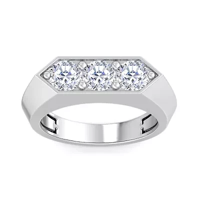 Lab Created Mens 2 Carat Round Shape Grown Diamond Three Stone Ring Sterling Silver