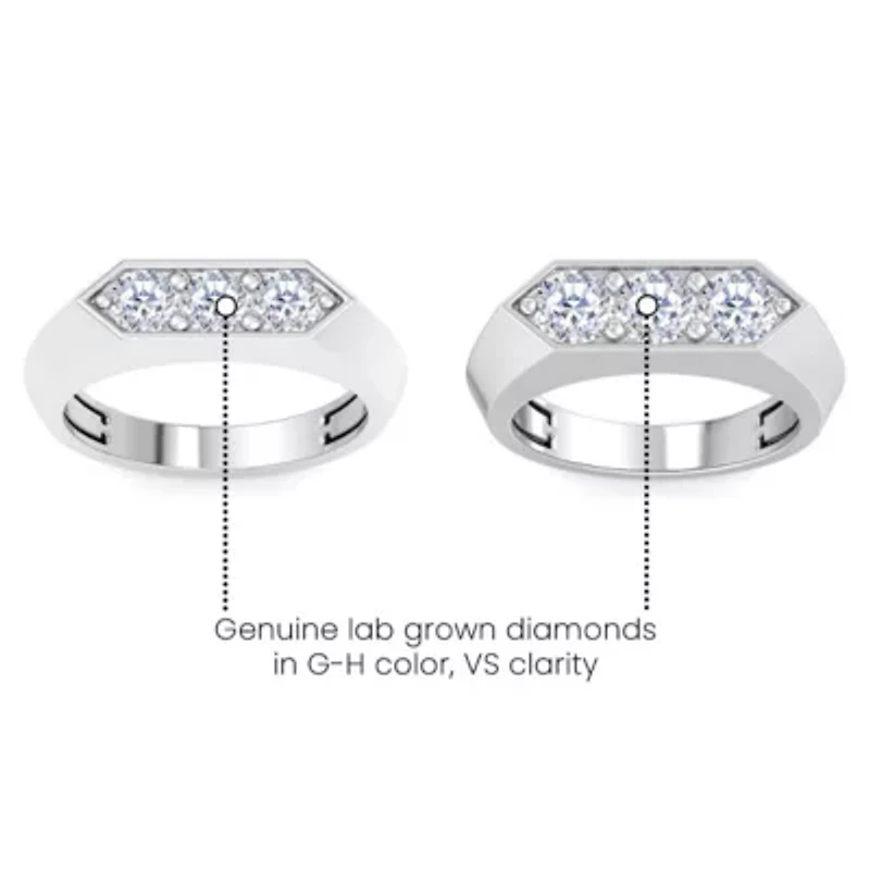 Lab Created Mens 2 Carat Round Shape Grown Diamond Three Stone Ring Sterling Silver