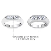 Lab Created Mens 2 Carat Round Shape Grown Diamond Three Stone Ring Sterling Silver