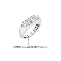 Lab Created Mens 2 Carat Round Shape Grown Diamond Three Stone Ring Sterling Silver