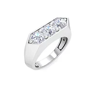 Lab Created Mens 2 Carat Round Shape Grown Diamond Three Stone Ring Sterling Silver