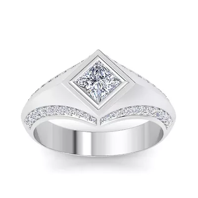 Lab Created Mens 1 1/2 Carat Princess Cut Grown Diamond Ring Sterling Silver