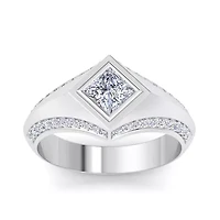 Lab Created Mens 1 1/2 Carat Princess Cut Grown Diamond Ring Sterling Silver