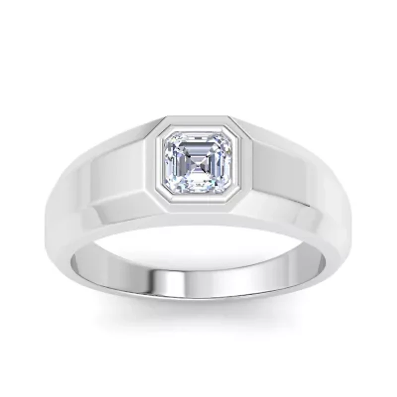 Lab Created Mens 1 Carat Asscher Cut Grown Diamond Solitaire Ring Sterling Silver