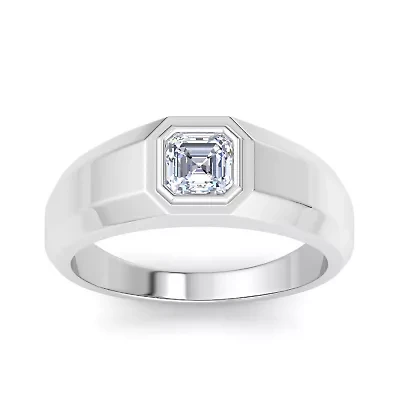Lab Created Mens 1 Carat Asscher Cut Grown Diamond Solitaire Ring Sterling Silver