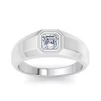 Lab Created Mens 1 Carat Asscher Cut Grown Diamond Solitaire Ring Sterling Silver