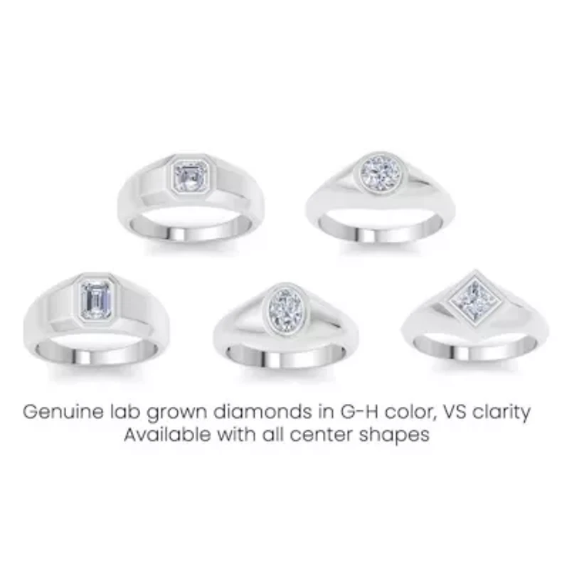 Lab Created Mens 1 Carat Asscher Cut Grown Diamond Solitaire Ring Sterling Silver