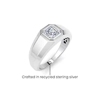 Lab Created Mens 1 Carat Asscher Cut Grown Diamond Solitaire Ring Sterling Silver