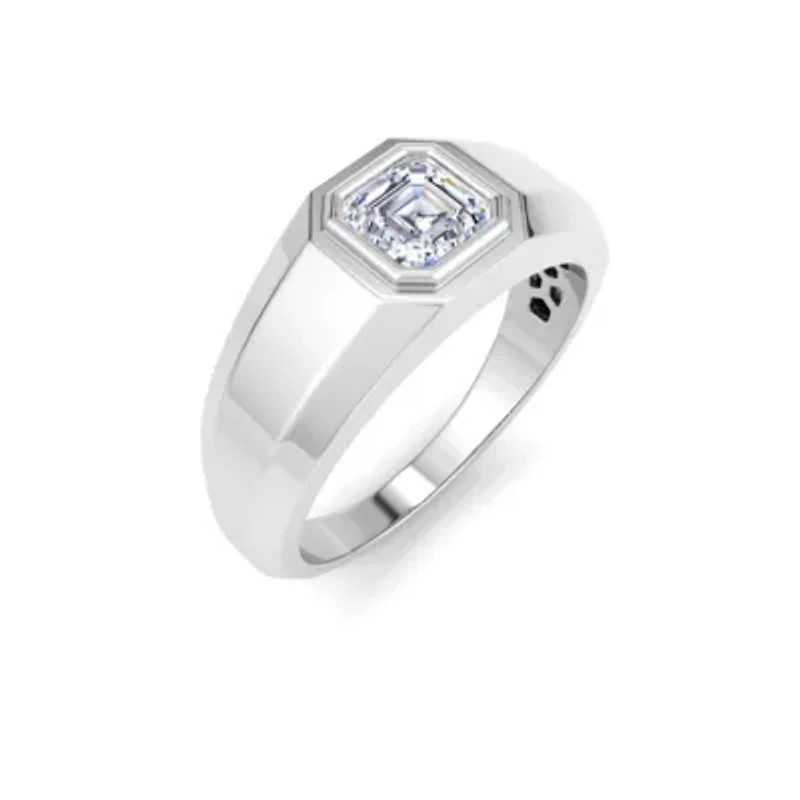 Lab Created Mens 1 Carat Asscher Cut Grown Diamond Solitaire Ring Sterling Silver