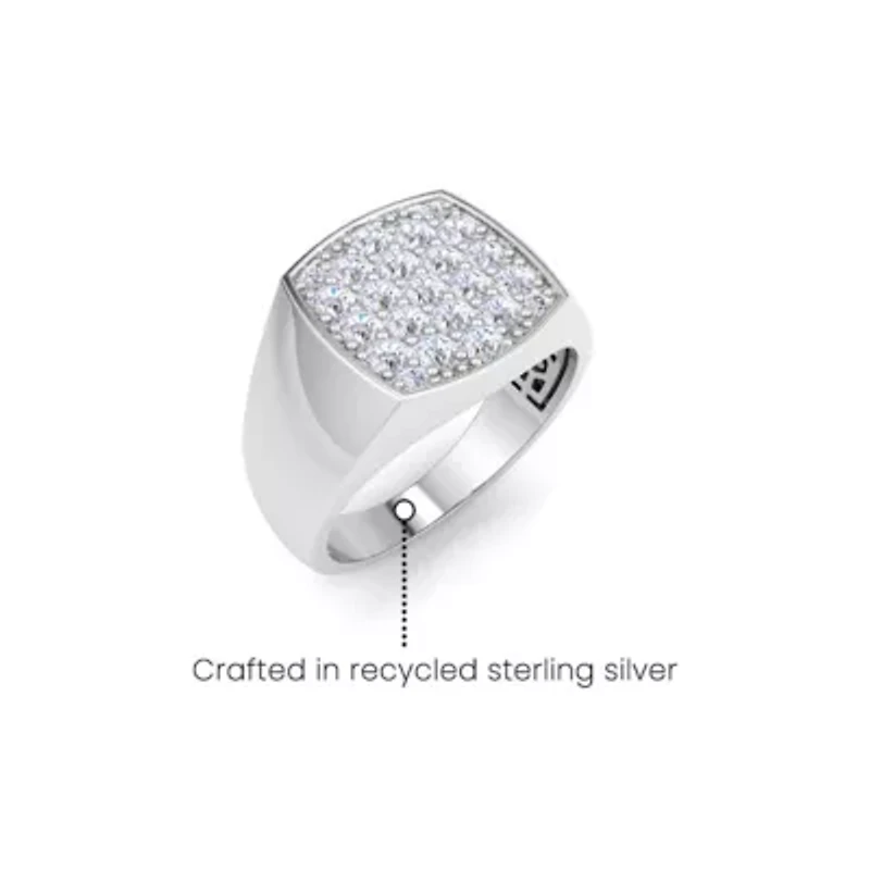 Lab Created Mens Carat Cushion Grown Diamond Cluster Ring Sterling Silver