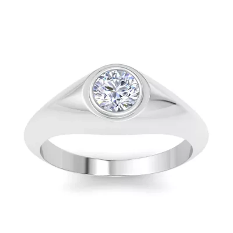 Lab Created Mens 1/ Carat Round Shape Grown Diamond Solitaire Ring Sterling Silver