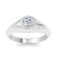 Lab Created Mens 1/ Carat Round Shape Grown Diamond Solitaire Ring Sterling Silver