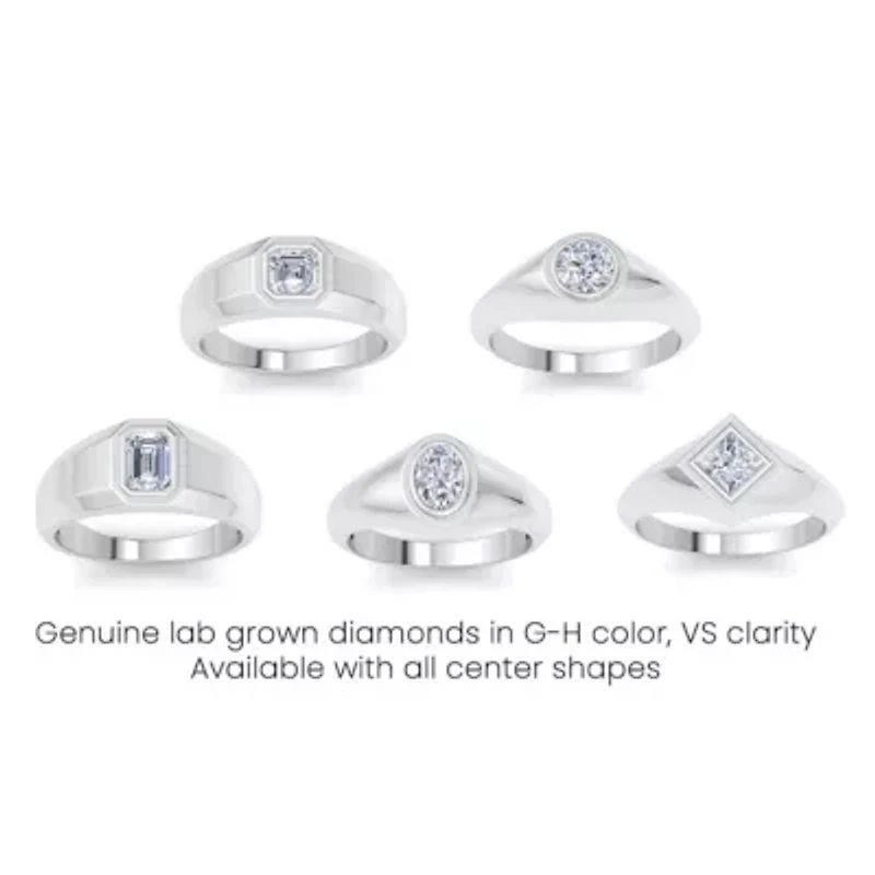 Lab Created Mens 1/ Carat Round Shape Grown Diamond Solitaire Ring Sterling Silver