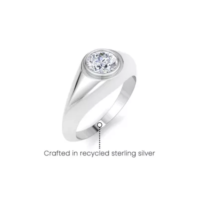 Lab Created Mens 1/ Carat Round Shape Grown Diamond Solitaire Ring Sterling Silver