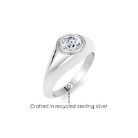 Lab Created Mens 1/ Carat Round Shape Grown Diamond Solitaire Ring Sterling Silver