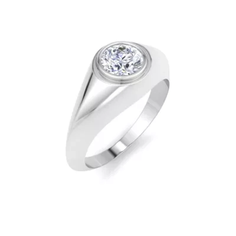 Lab Created Mens 1/ Carat Round Shape Grown Diamond Solitaire Ring Sterling Silver