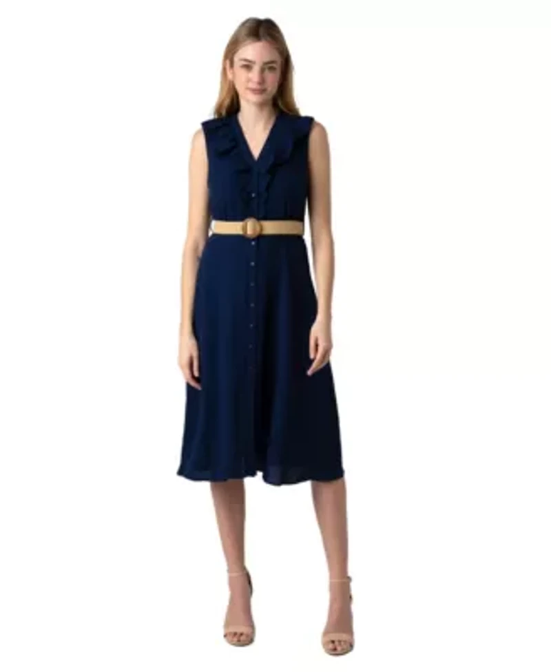 Midi Shirt Dress With Ruffles