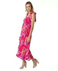 Henri Palm Print Smocked Bodice Midi Dress