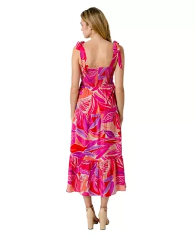 Henri Palm Print Smocked Bodice Midi Dress