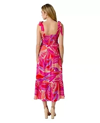 Henri Palm Print Smocked Bodice Midi Dress