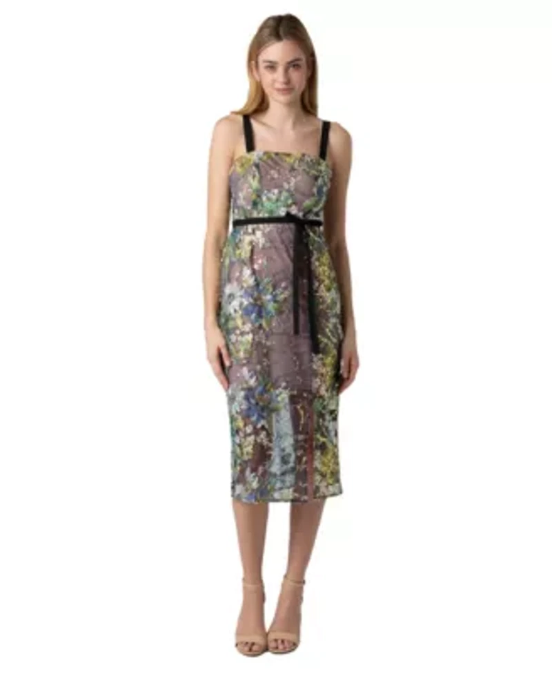 Floral Sequin Column Midi Dress