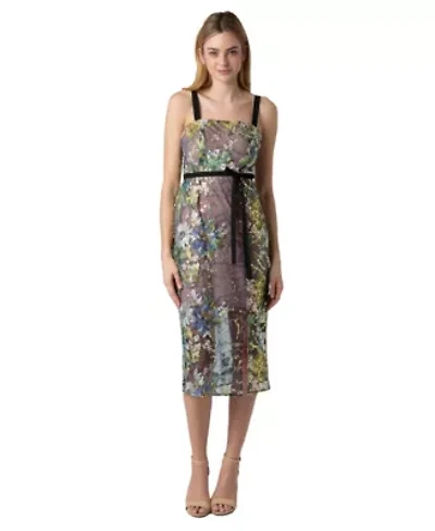 Floral Sequin Column Midi Dress
