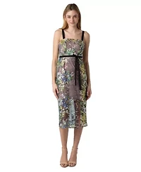 Floral Sequin Column Midi Dress