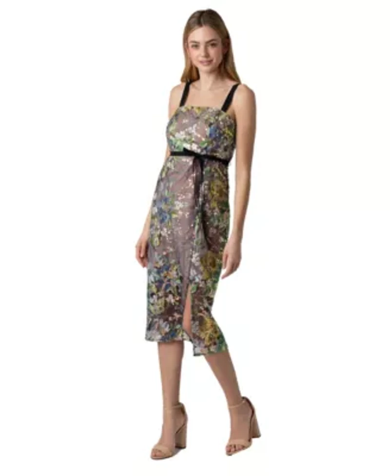 Floral Sequin Column Midi Dress