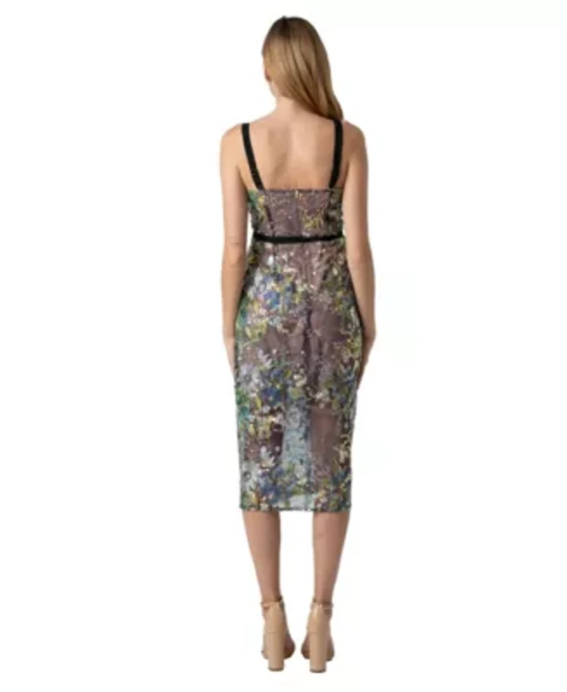 Floral Sequin Column Midi Dress