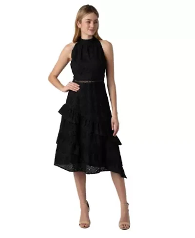 Eyelet High Neck Dress