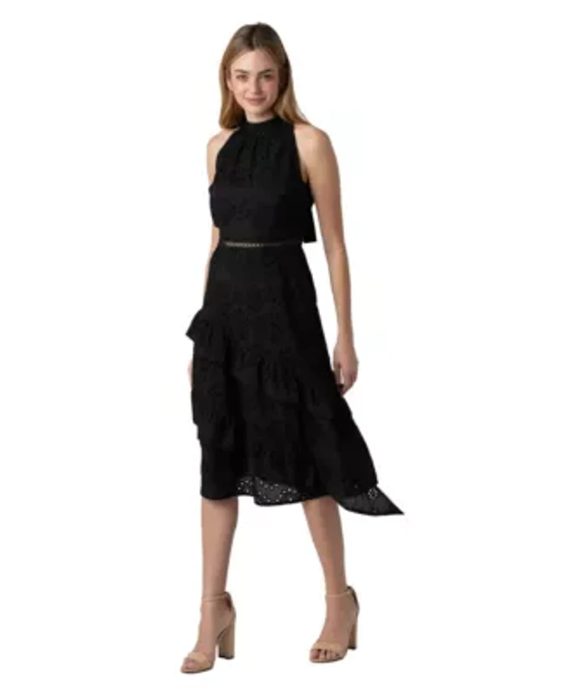 Eyelet High Neck Dress