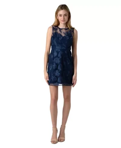 Leafy Rose Outlined Mini Sleeveless Dress