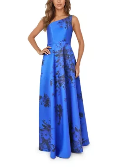 Women's One-Shoulder Neckline Printed Jacquard Formal Gown